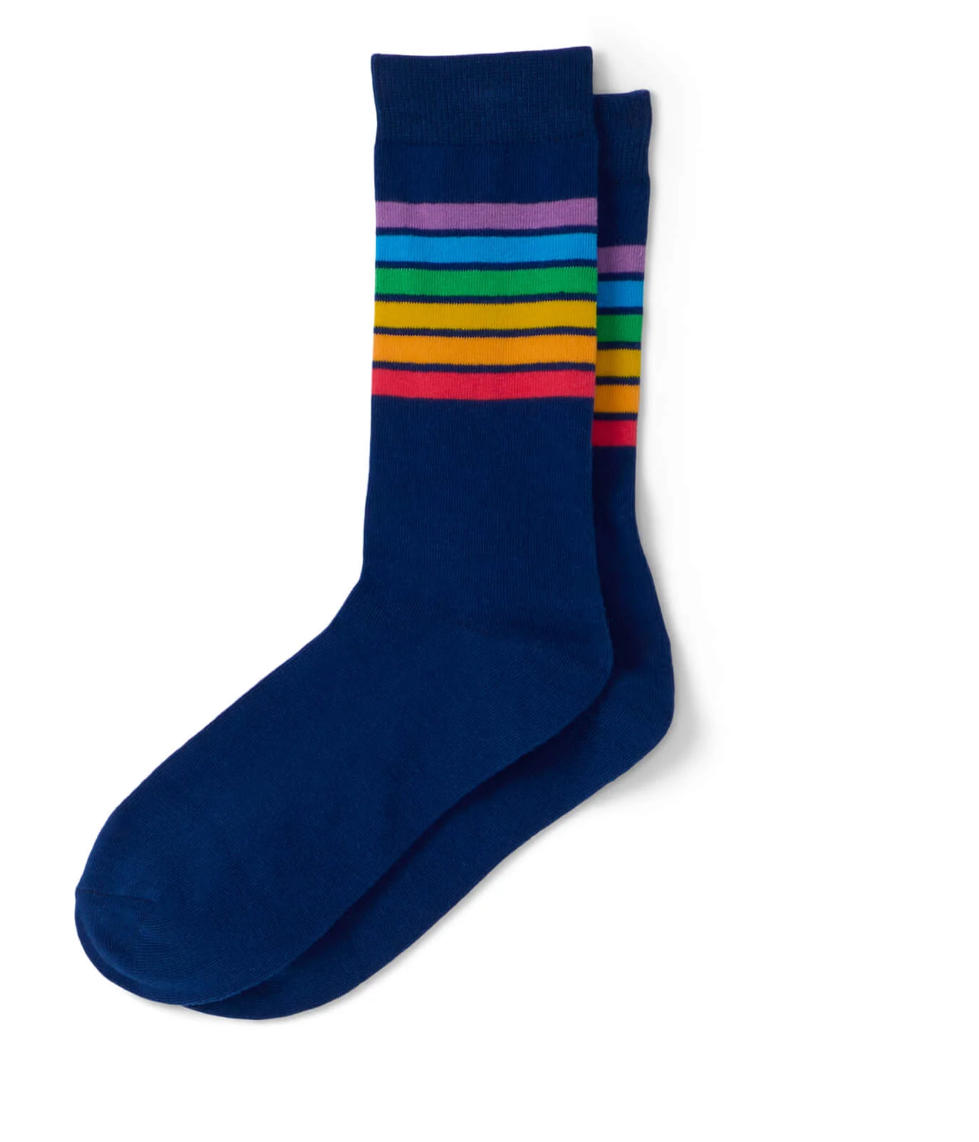 Navy Rainbow Striped Crew Socks (Fits Sizes 8-11M)