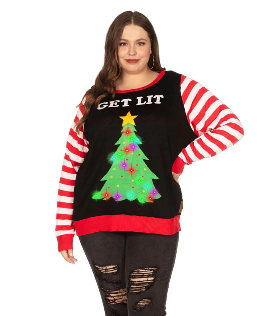 Women's Get Lit Light Up Plus Size Ugly Christmas Sweater
