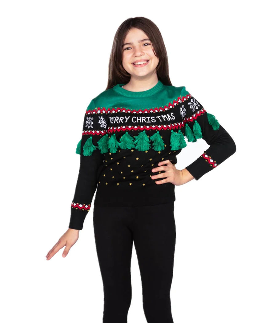 Girl's Christmas Tree Tassel Ugly Christmas Sweater