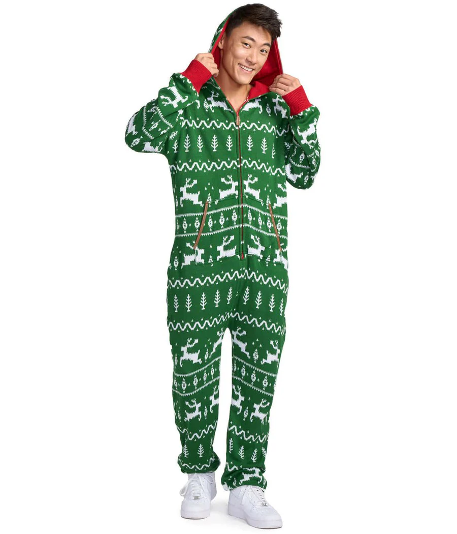 Men's Green Fair Isle Knit Jumpsuit