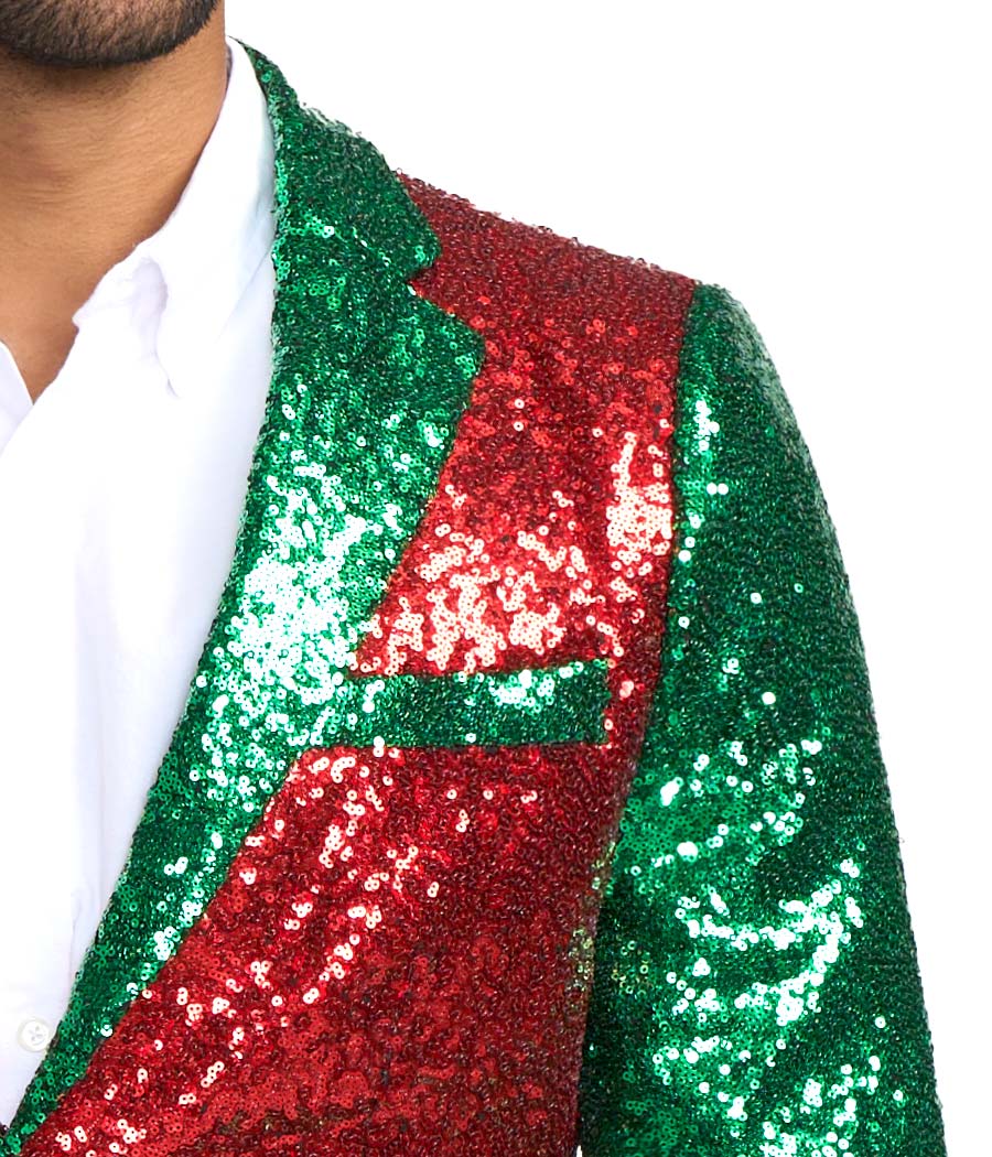 Men's Red and Green Sequin Blazer