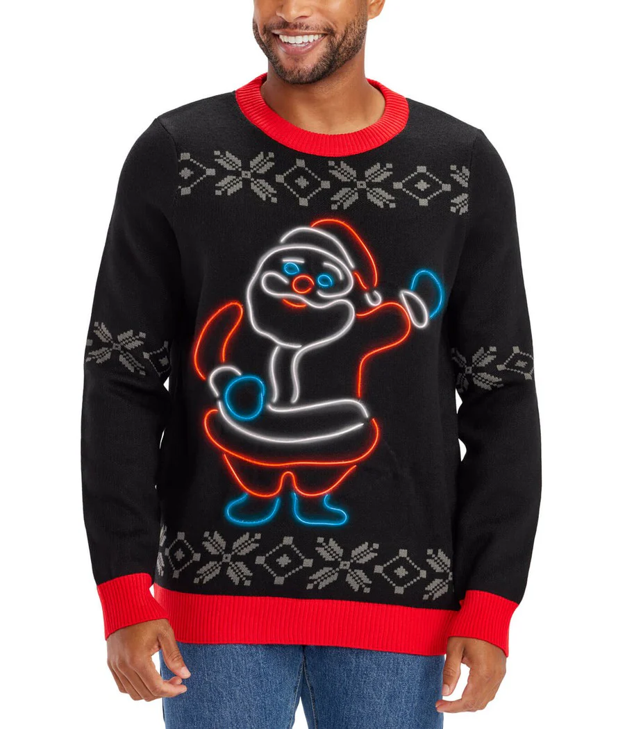 Men's Ho Ho Hello Neon LED Light Up Ugly Christmas Sweater
