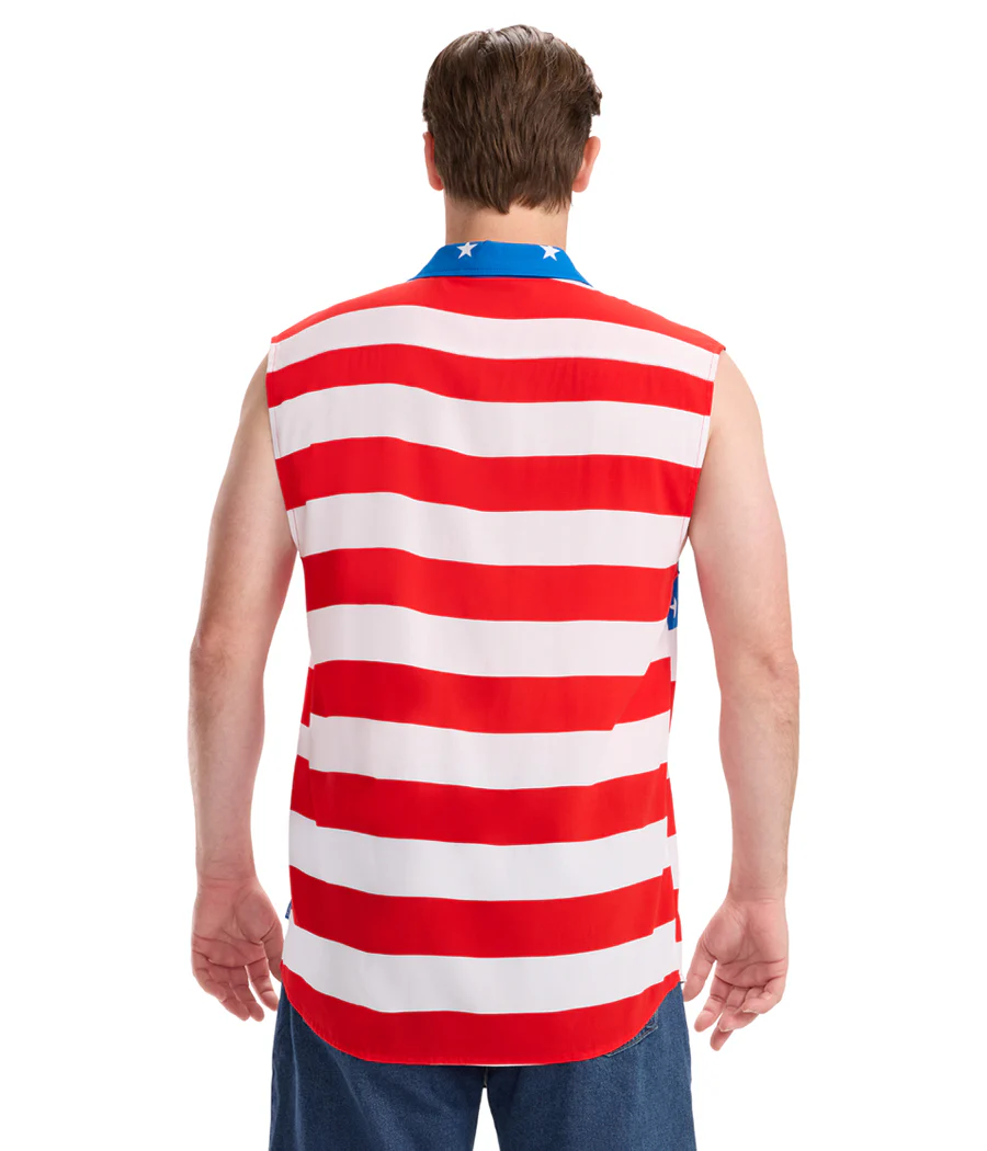 Men's Sleeveless Stripes Button Down Shirt