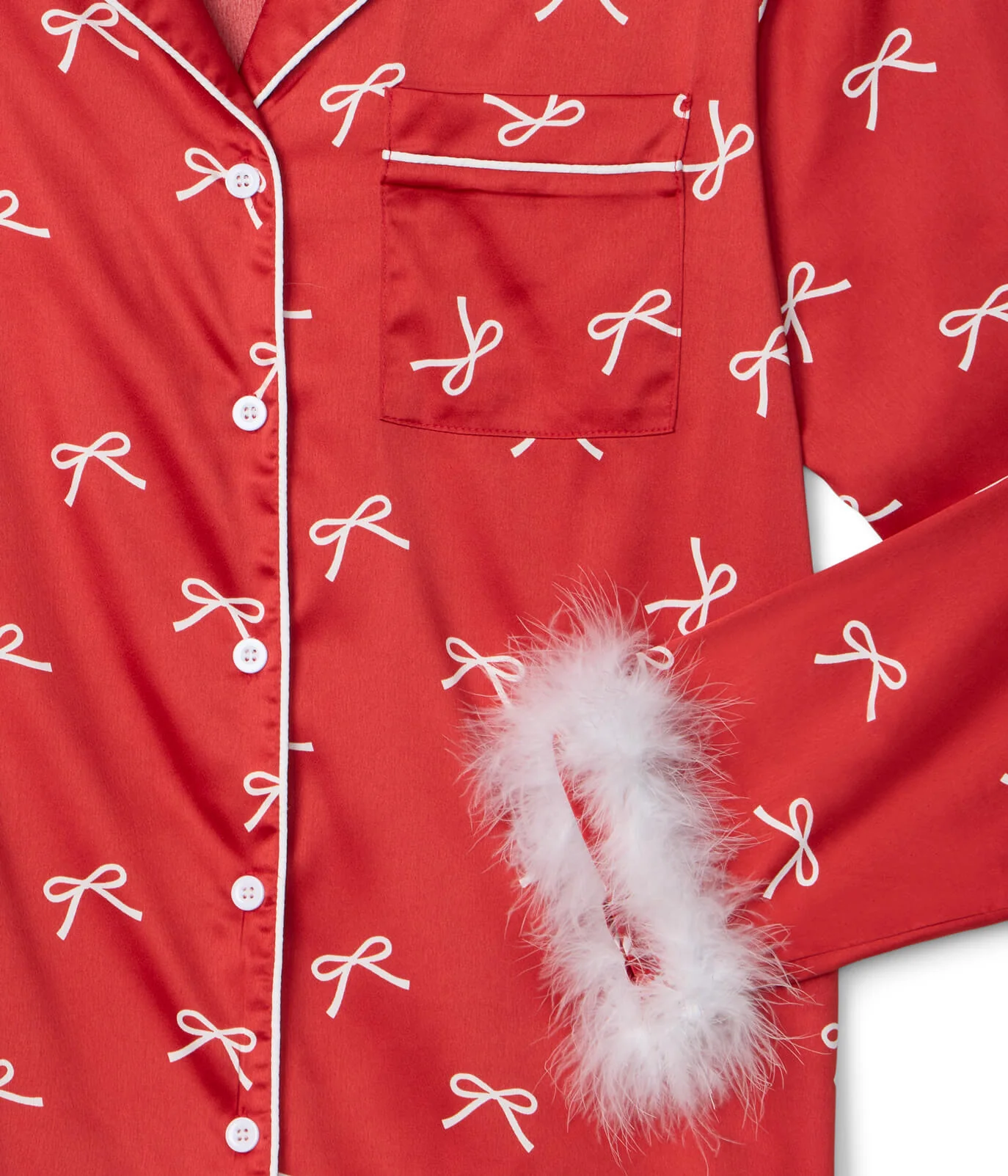 Women's Christmas Bow Satin Feather Pajama Set