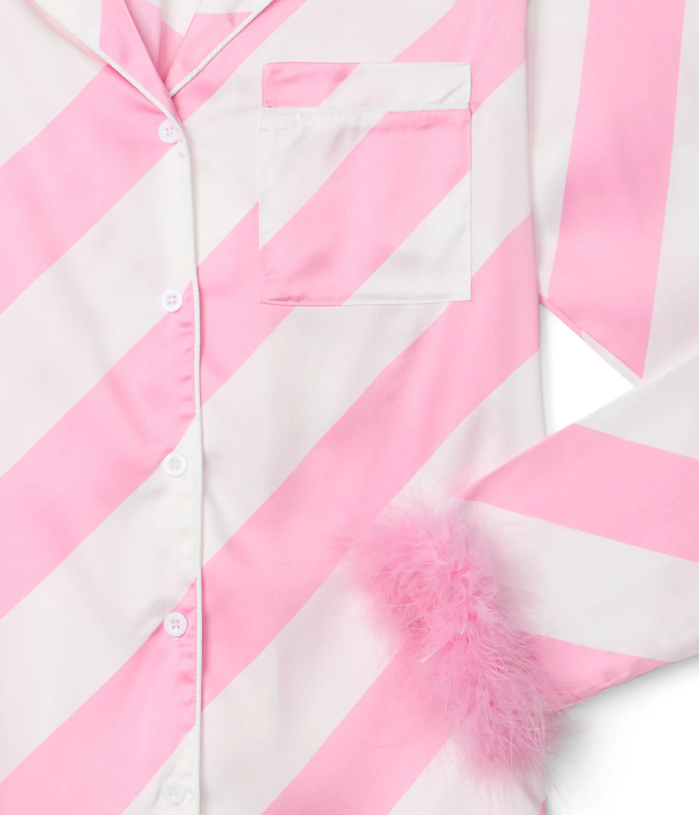 Women's Pink Candy Cane Satin Feather Pajama Set
