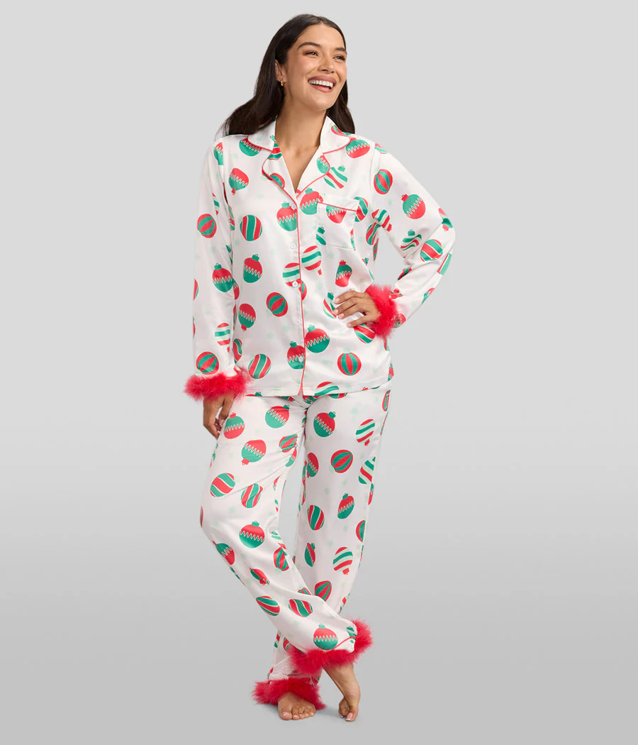 Women's Elegant Ornaments Satin Feather Pajama Set