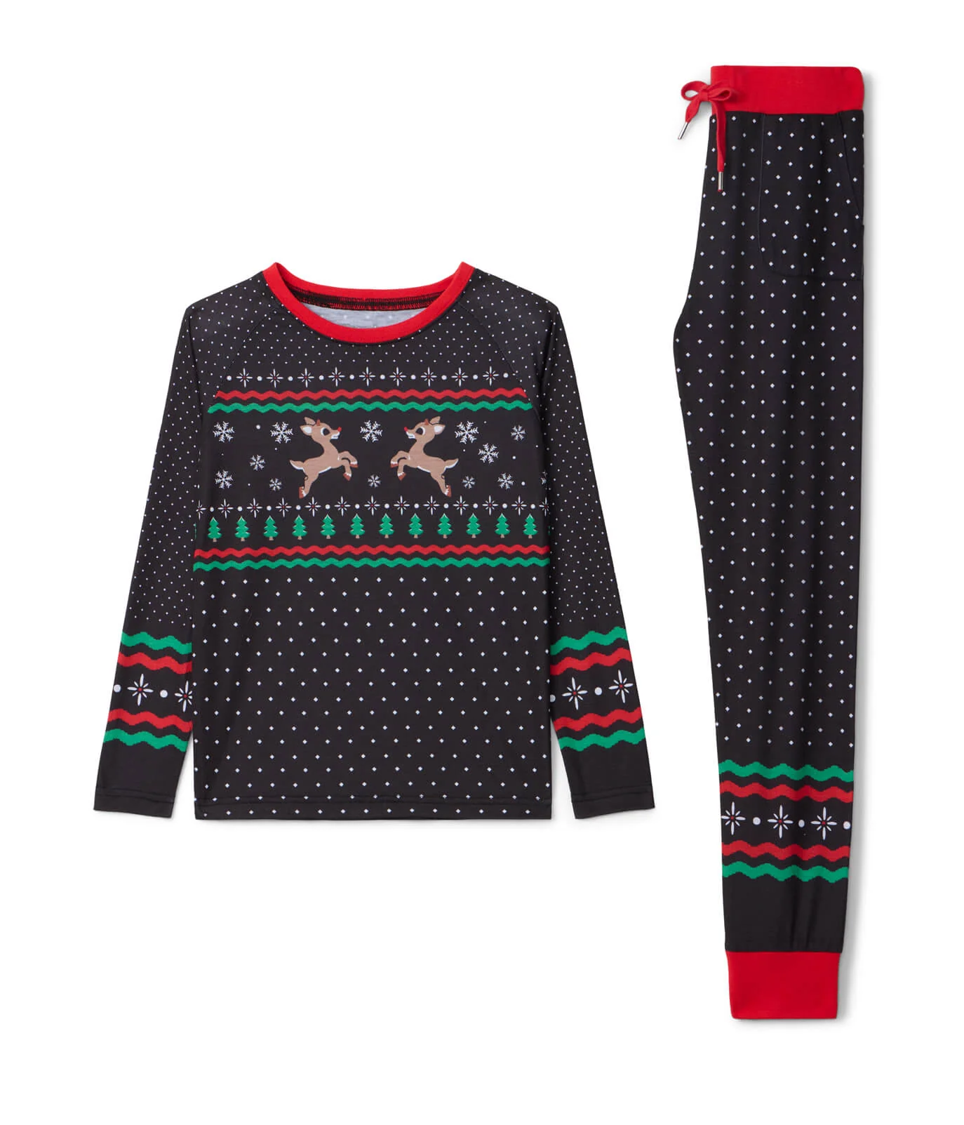 Girl's Fair Isle Rudolph Crew Neck Pajama Set