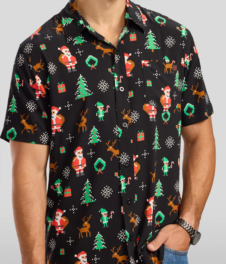 Men's 8-Bit Santa Button Down Shirt