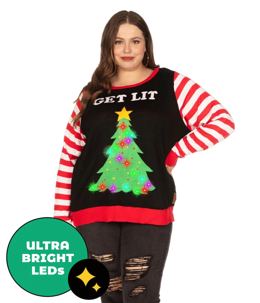 Women's Get Lit Light Up Plus Size Ugly Christmas Sweater