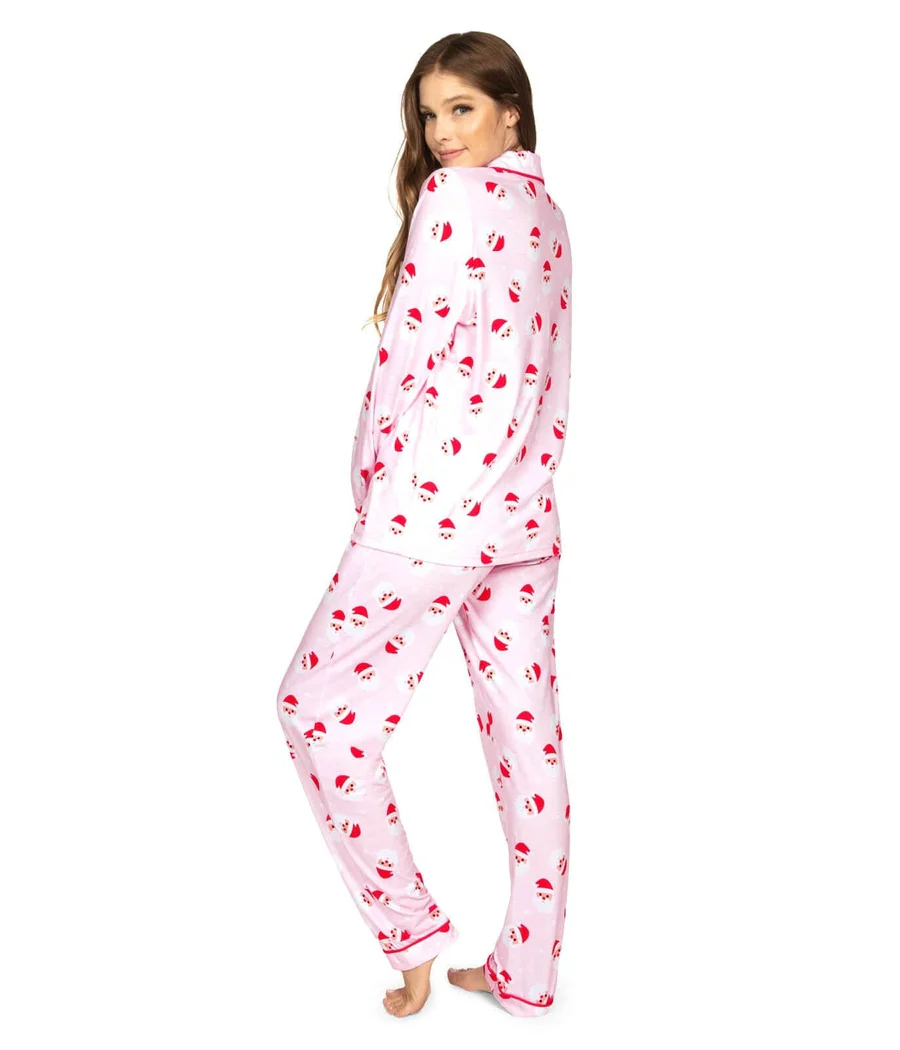 Women's Pink Santa Lapel Pajama Set