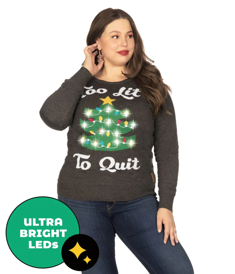 Women's Too Lit Light Up Plus Size Ugly Christmas Sweater