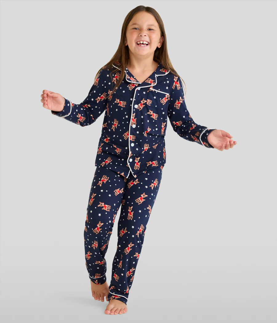 Girl's Rudolph Lapel Pajama Set