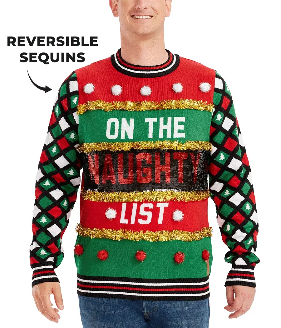 Men's Naughty or Nice Reversible Sequin Ugly Christmas Sweater
