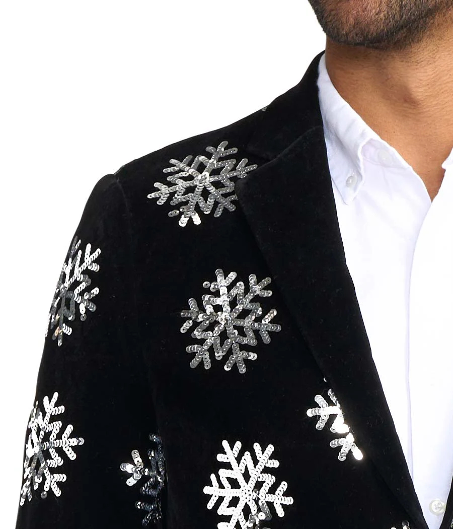 Men's Sequined Snowflake Velvet Blazer