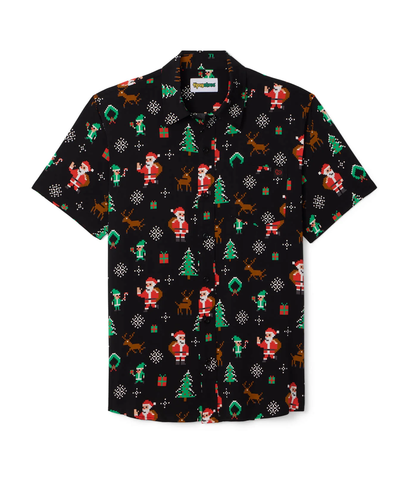 Men's 8-Bit Santa Button Down Shirt