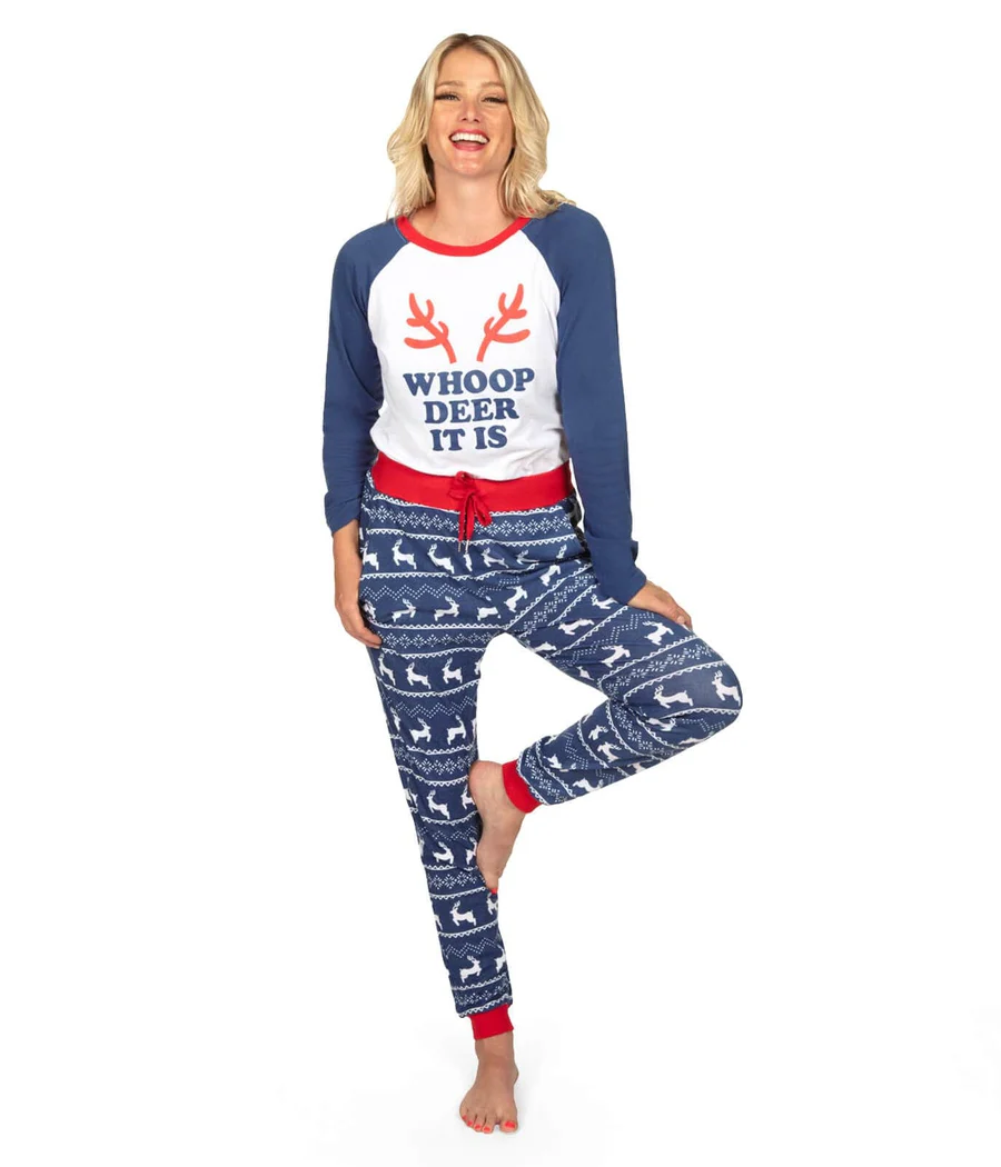 Women's Whoop Deer It Is Crew Neck Pajama Set