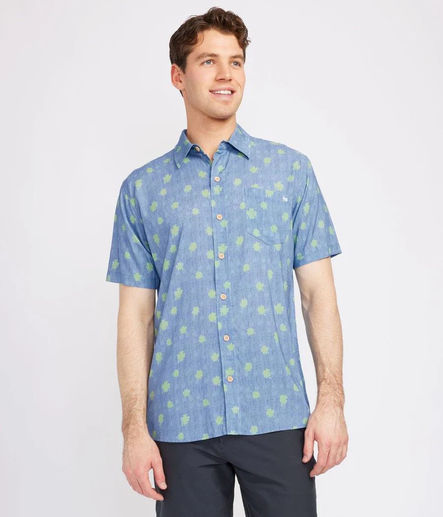 Men's Blue Clover Button Down Shirt