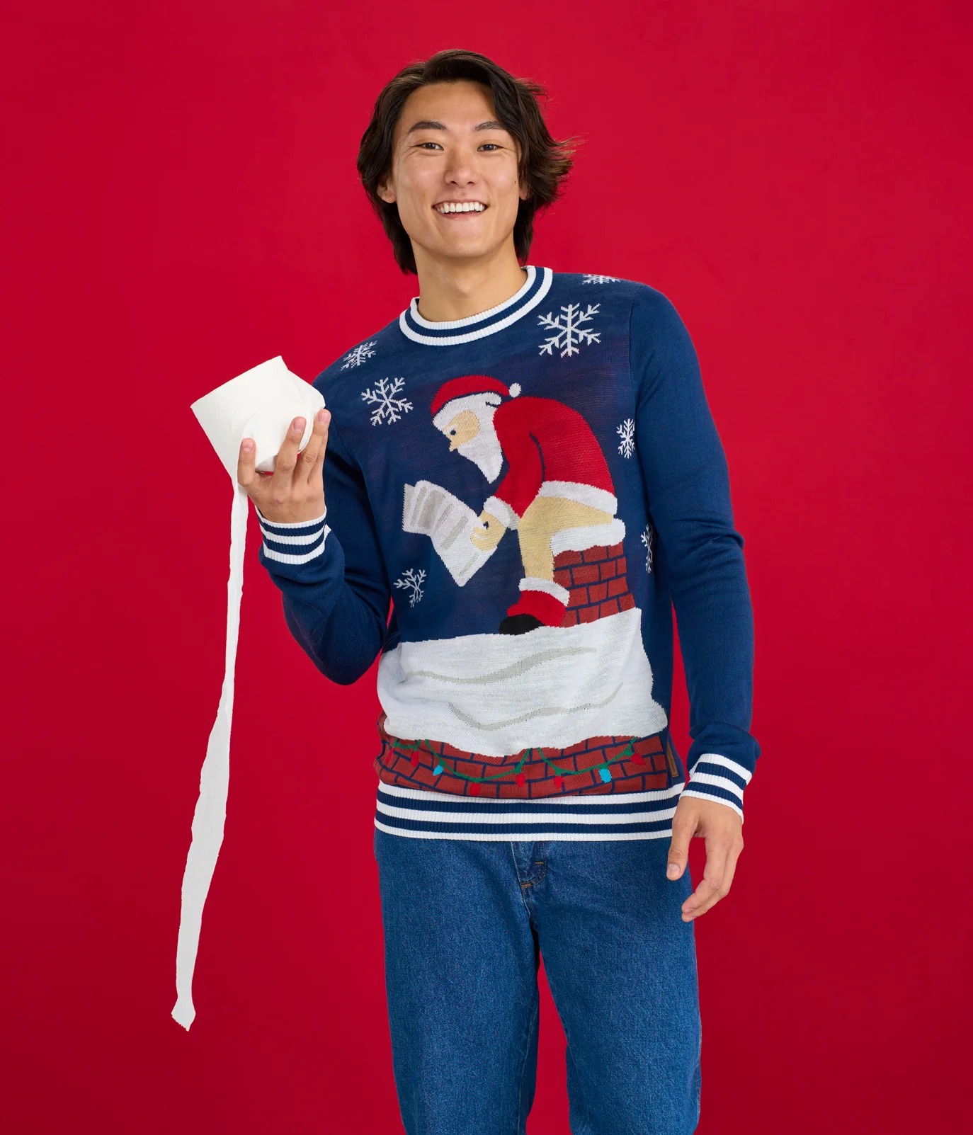 Men's Santa's Log on the Fire Ugly Christmas Sweater