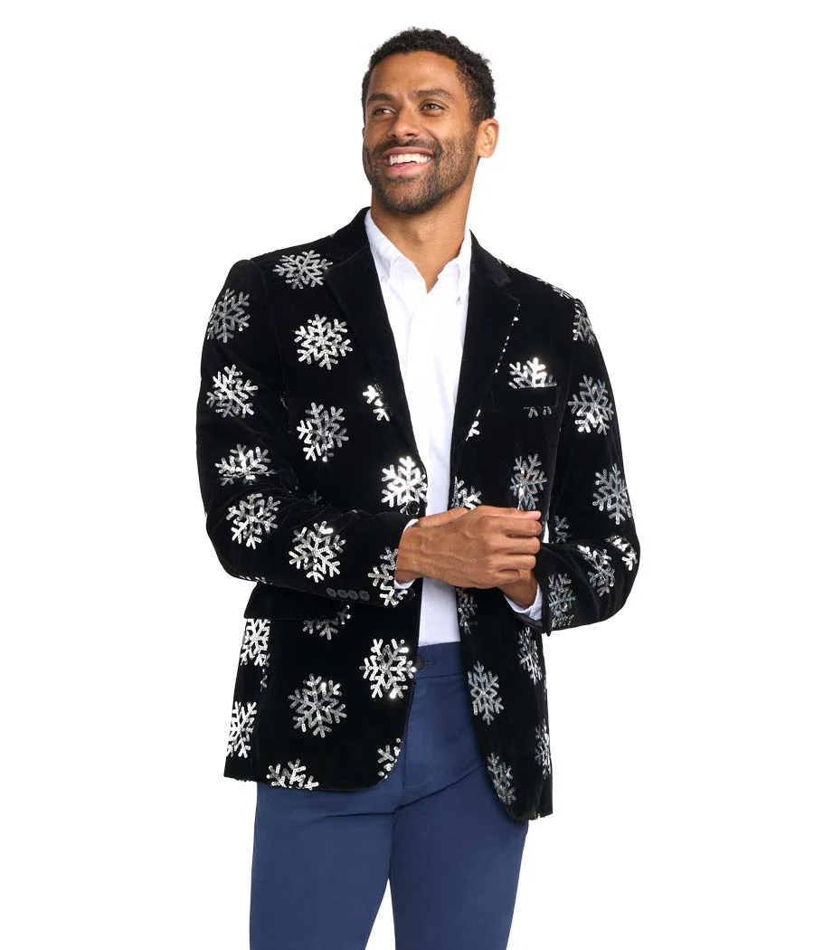 Men's Sequined Snowflake Velvet Blazer