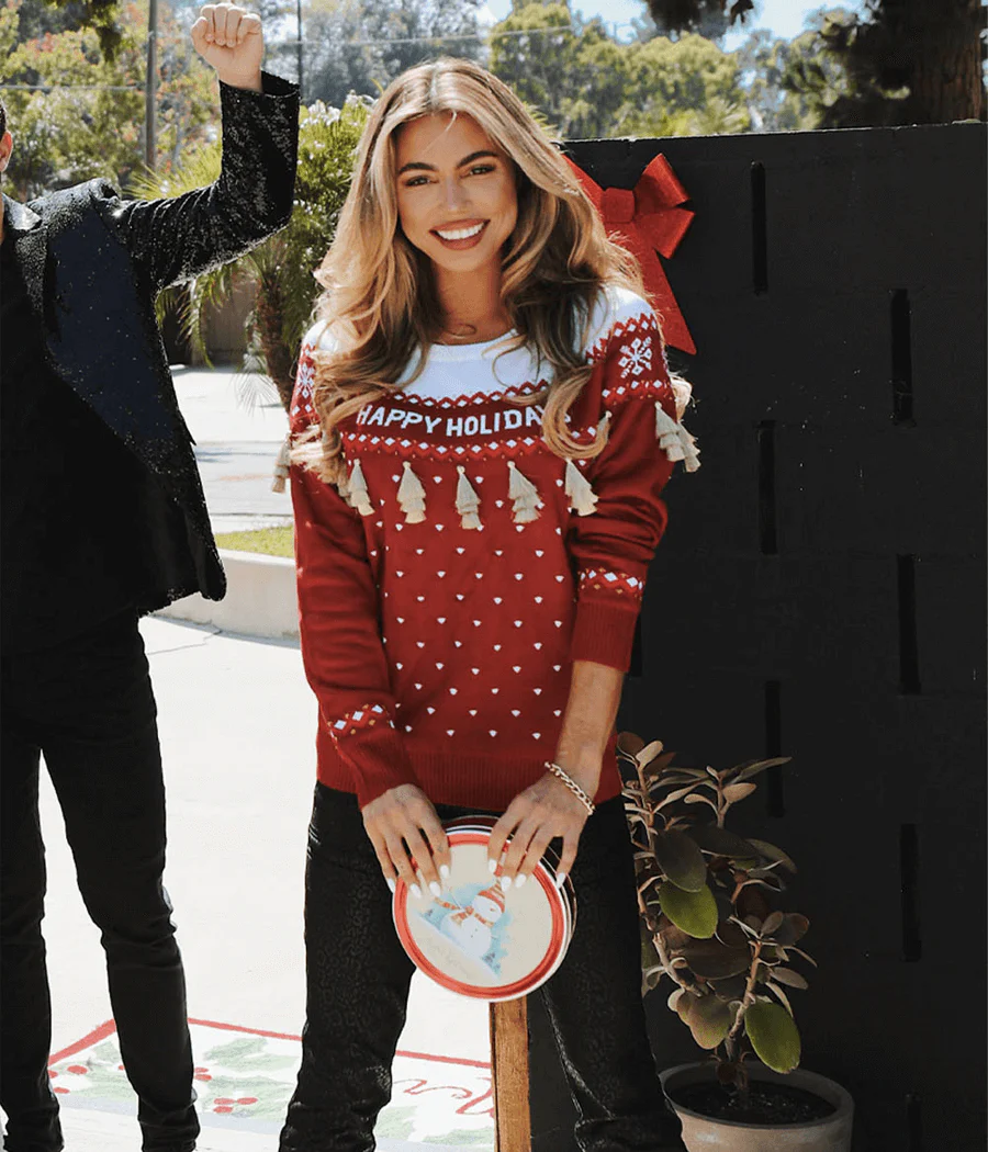 Women's Happy Holidays Tassel Ugly Christmas Sweater