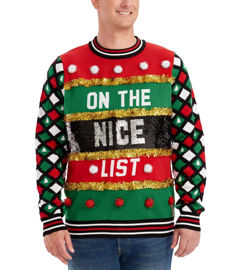 Men's Naughty or Nice Reversible Sequin Ugly Christmas Sweater