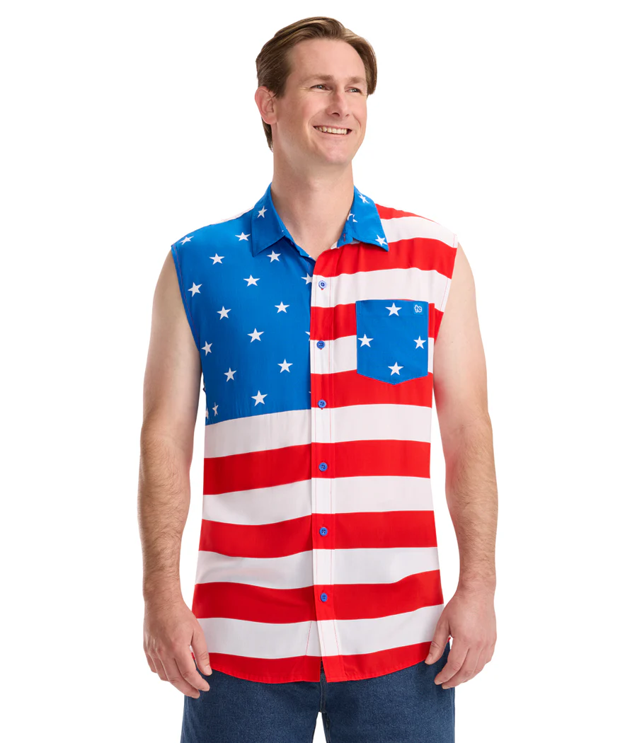 Men's Sleeveless Stripes Button Down Shirt