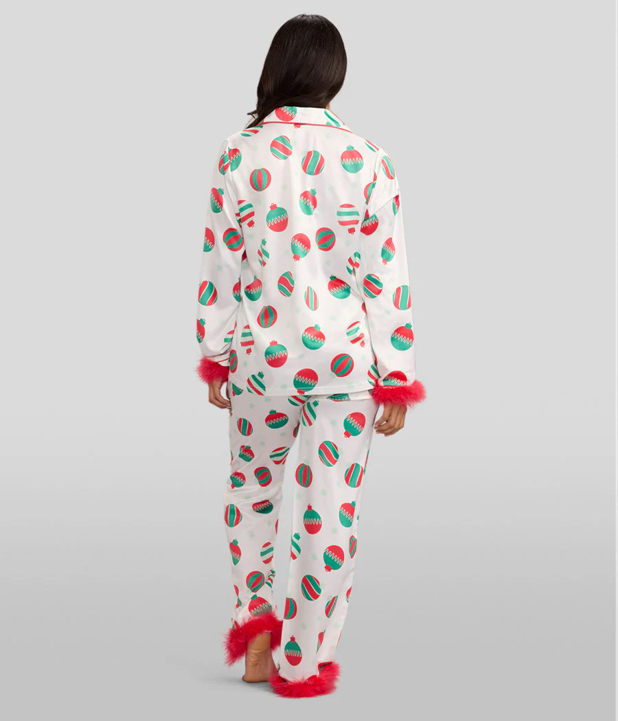 Women's Elegant Ornaments Satin Feather Pajama Set