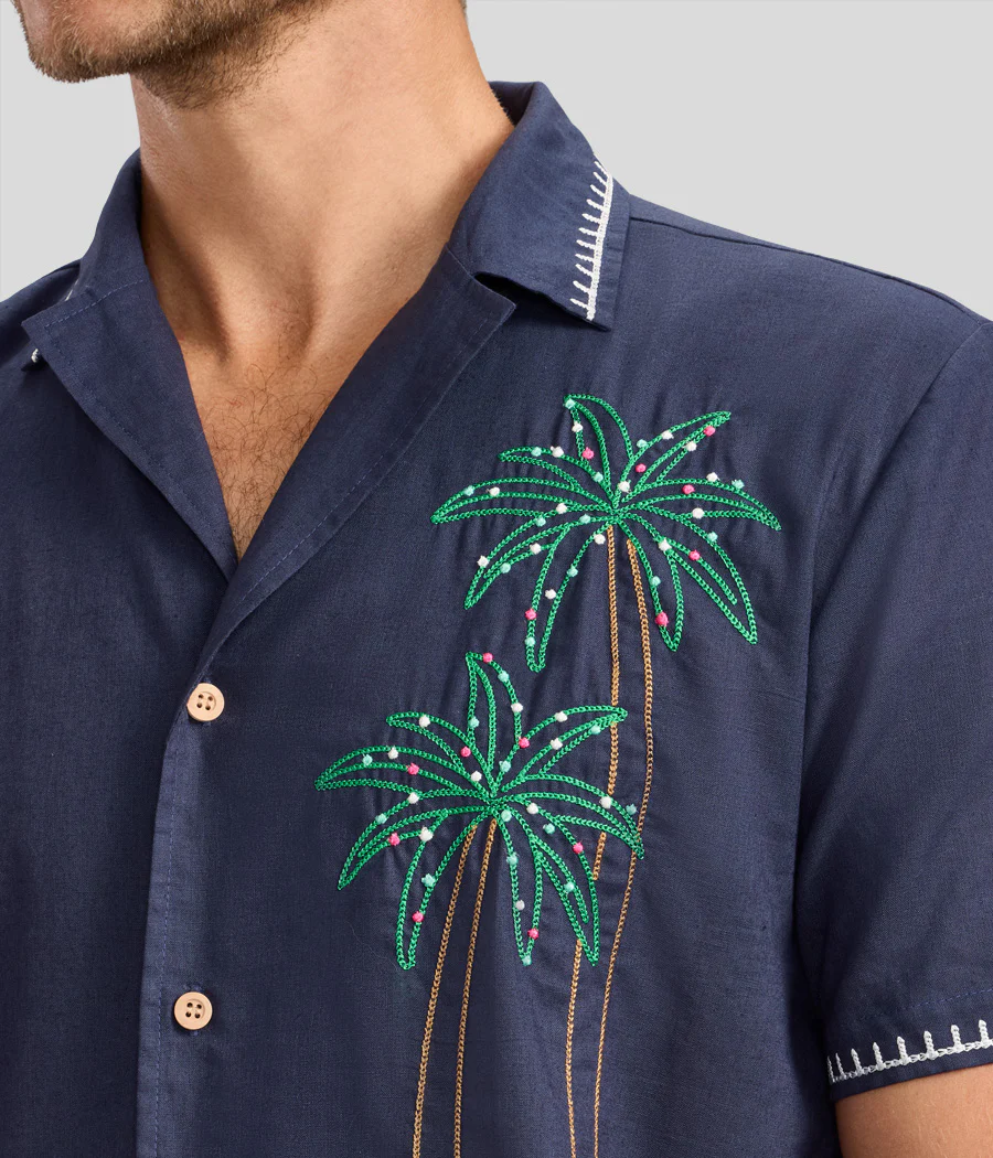 Men's Festive Flamingo Linen Cabana Shirt