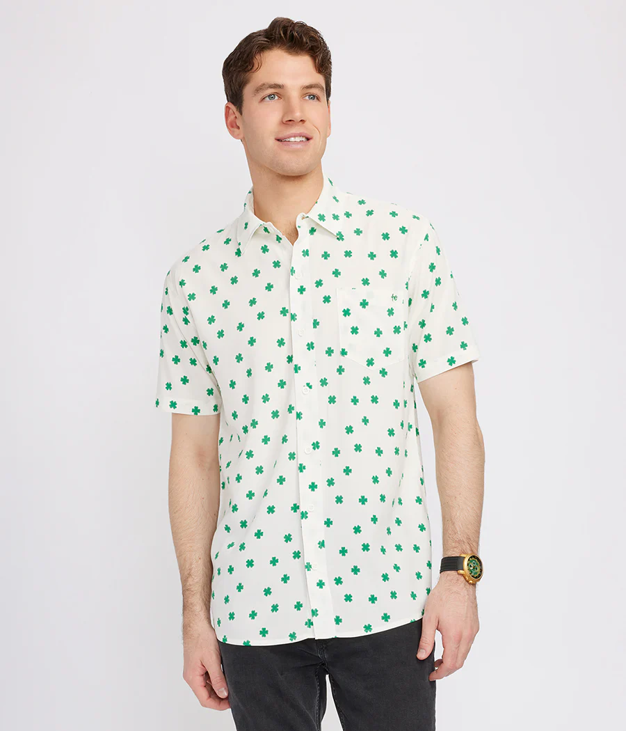 Men's White Crushin' Clovers Button Down Shirt