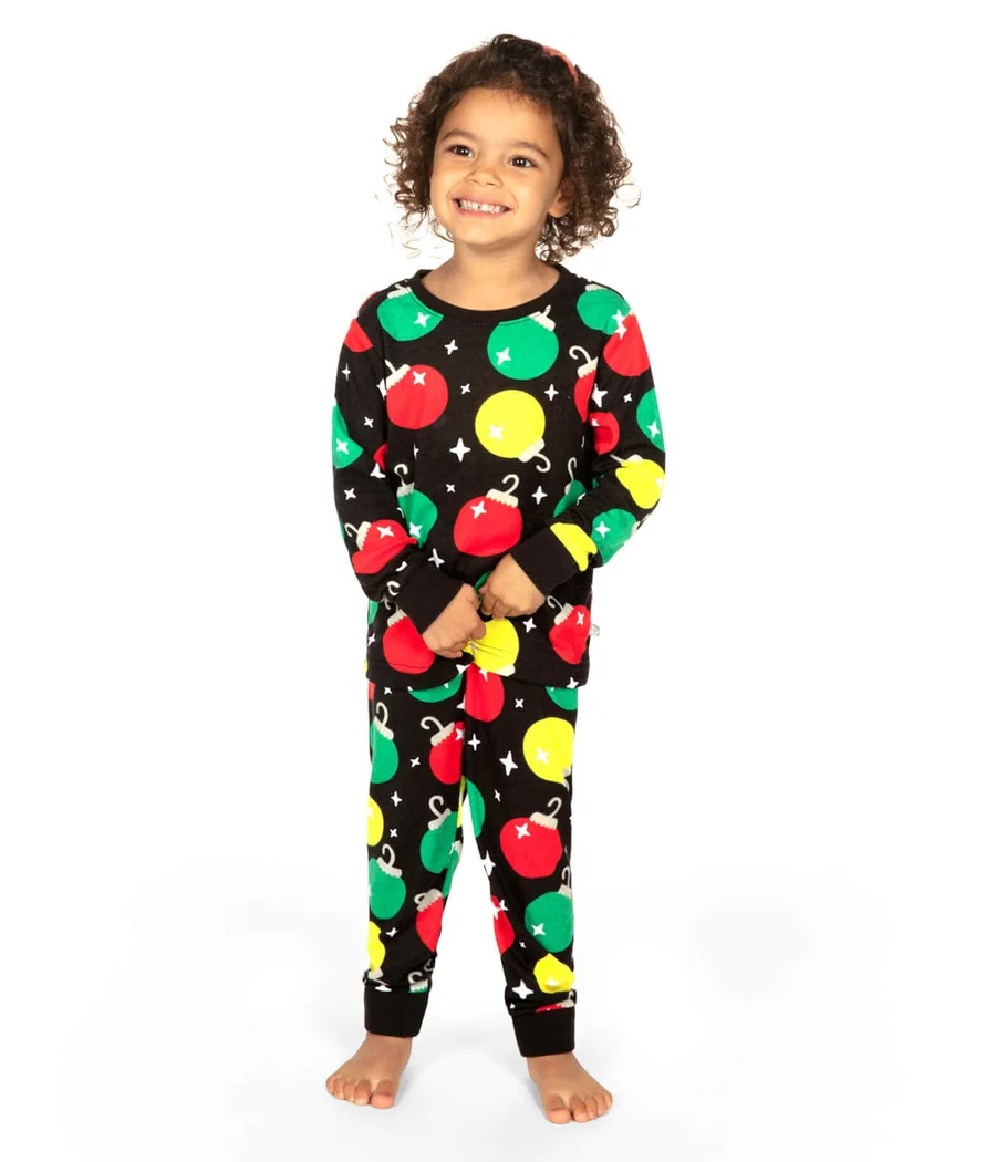 Toddler Girl's Ornaments Crew Neck Pajama Set