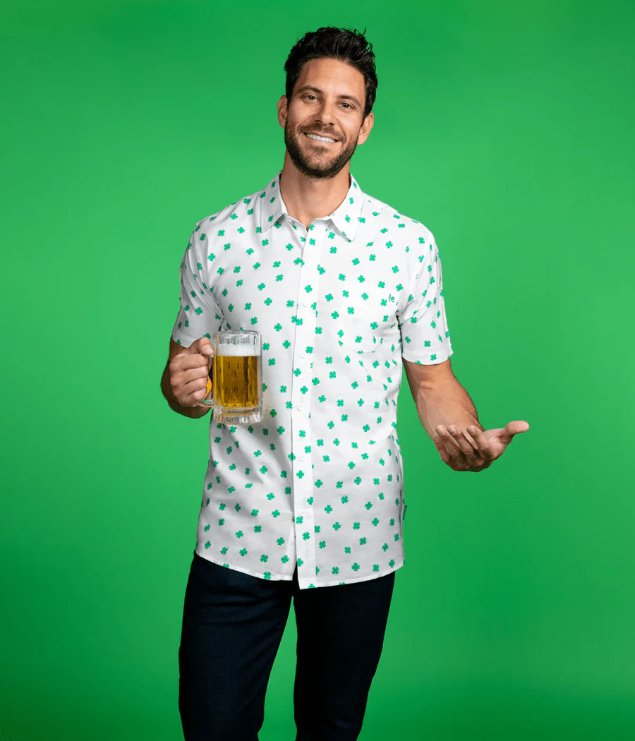 Men's White Crushin' Clovers Button Down Shirt