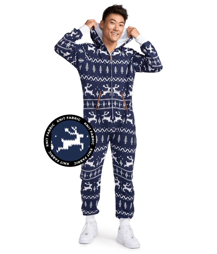Men's Navy Fair Isle Knit Jumpsuit