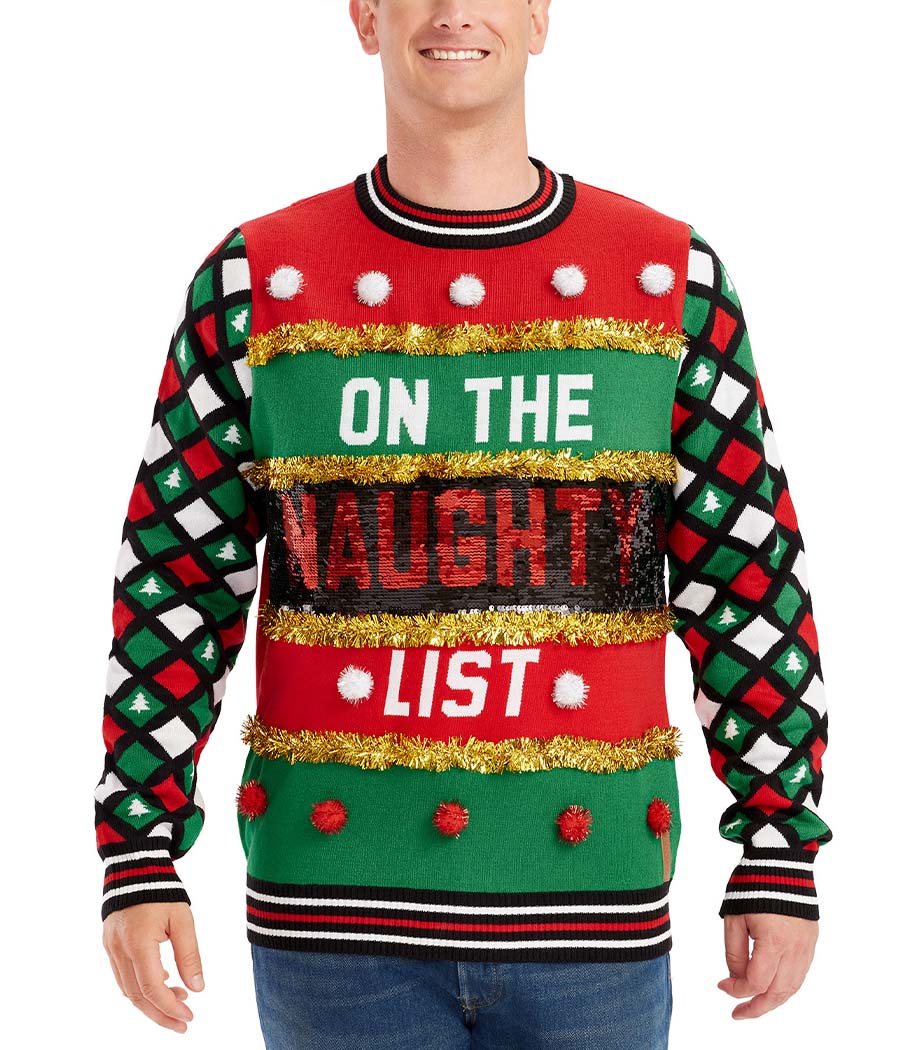 Men's Naughty or Nice Reversible Sequin Ugly Christmas Sweater
