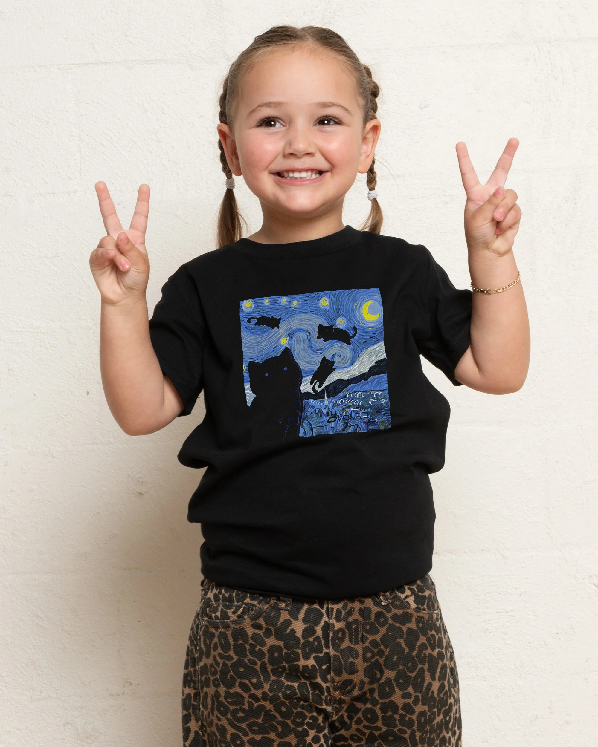 The Starry Cat Night Kids T-Shirt